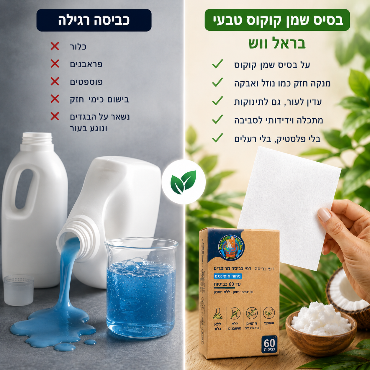 השוואה: כביסה רגילה מול בראל ווש על בסיס שמן קוקוס